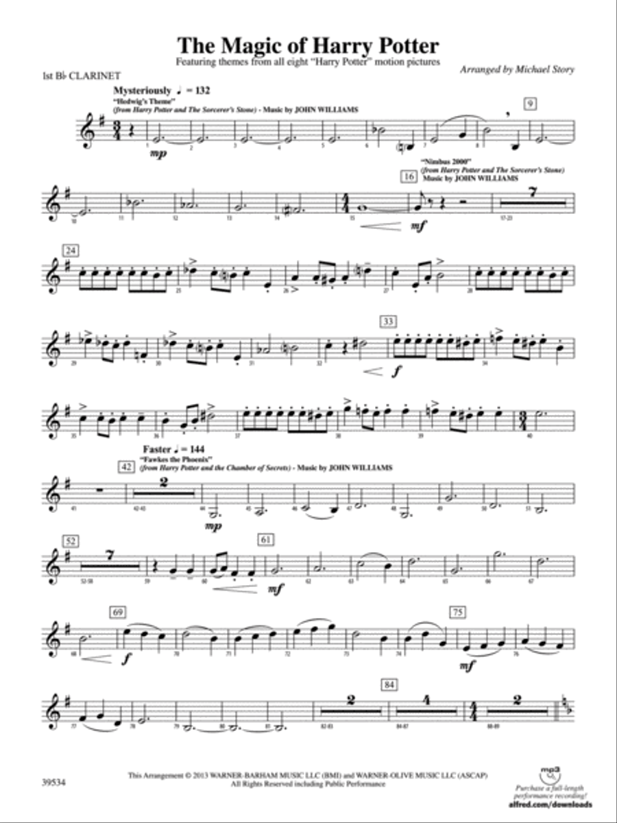 The Magic of Harry Potter: 1st B-flat Clarinet Concert Band scores gallery preview page 1