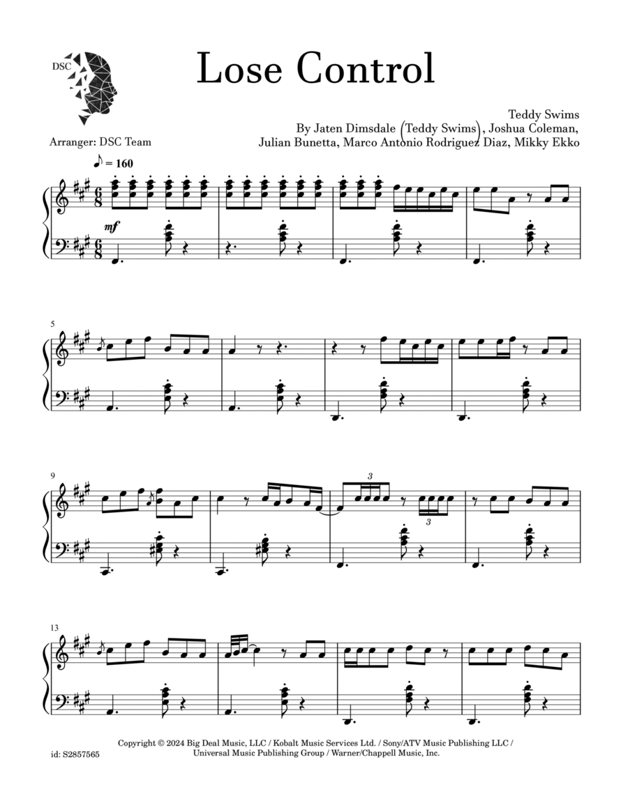 Lose Control Piano Solo scores gallery preview page 1