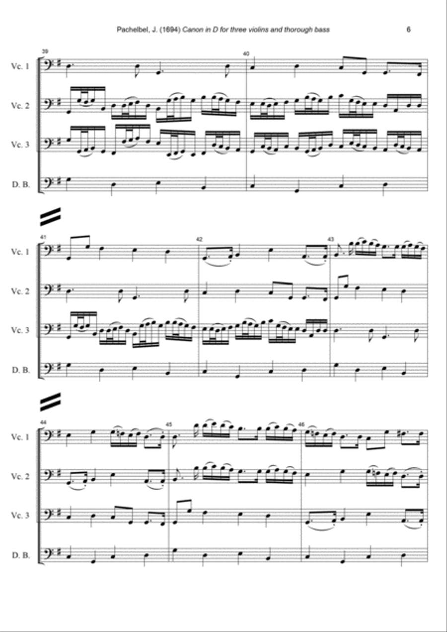 J. Pachelbel - Canon in D-dur, arr. for 3 Cellos & Double Bass String Duet scores gallery preview page 6