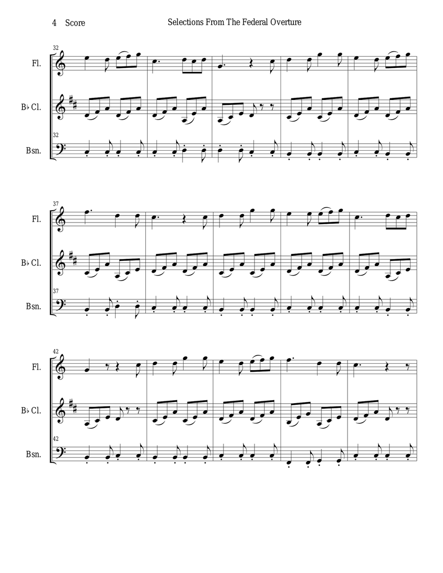 1794! Federal Overture for Flute, Clarinet, and Bassoon Trio Woodwind Trio scores gallery preview page 4