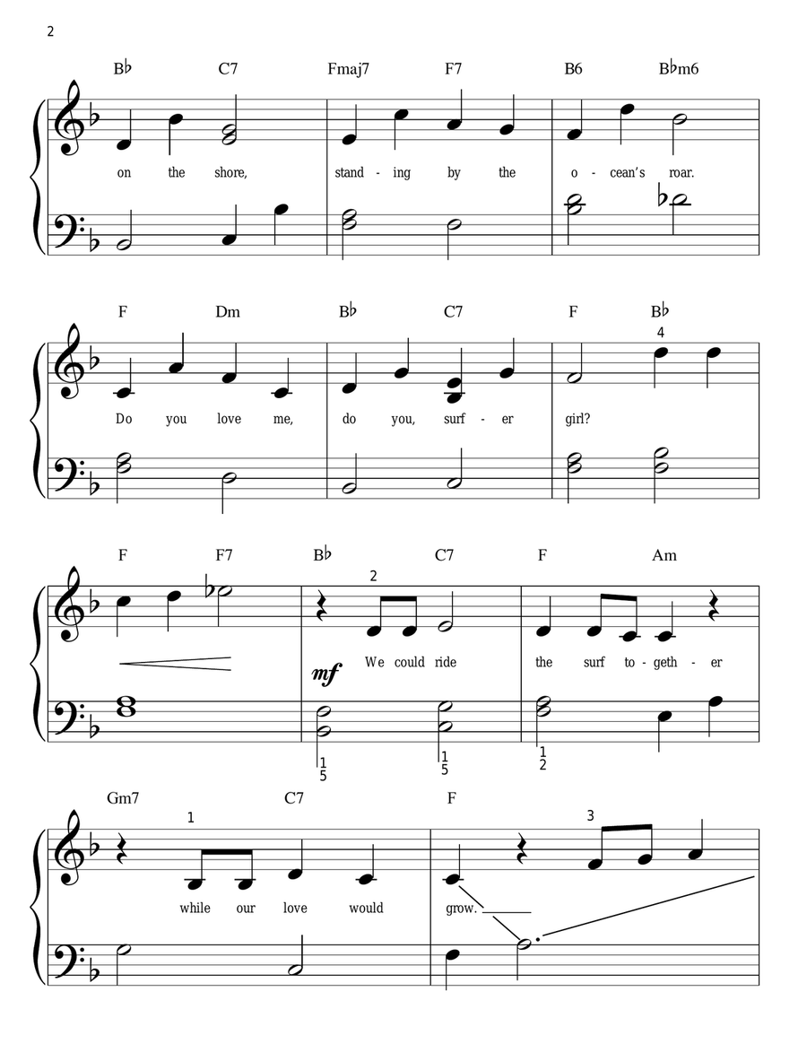 Surfer Girl Easy Piano scores gallery preview page 2