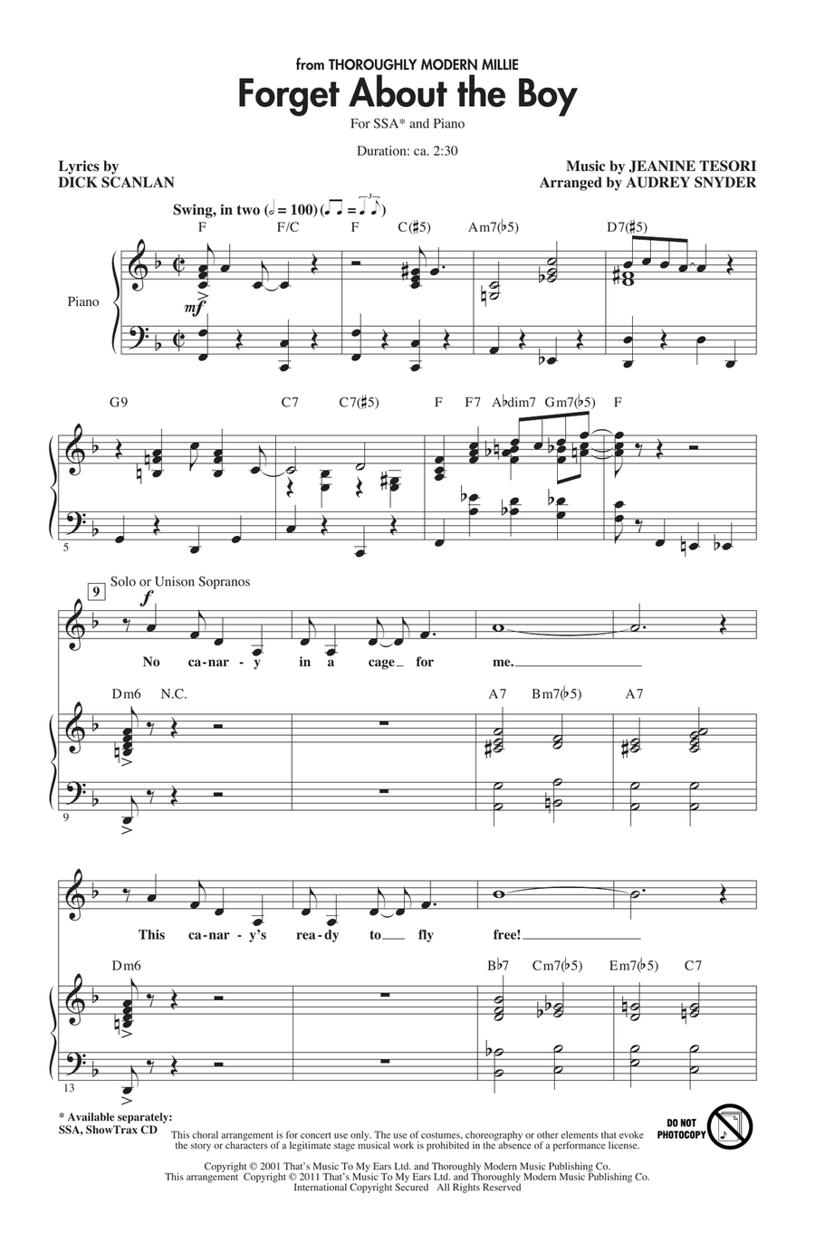 Forget About The Boy (from Thoroughly Modern Millie) (arr. Audrey Snyder) SSA scores gallery preview page 1