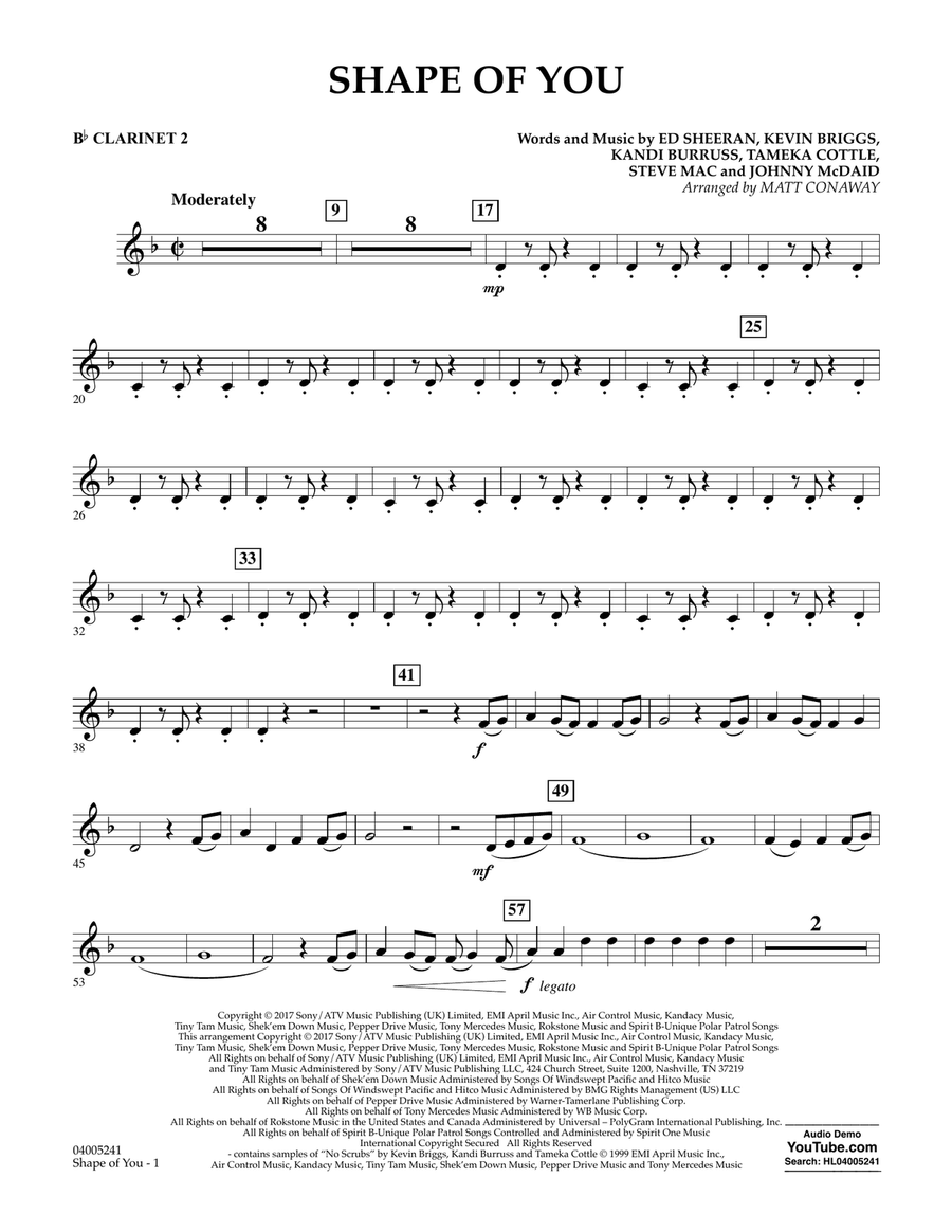 Shape of You - Bb Clarinet 2 B-Flat Clarinet scores gallery preview page 1