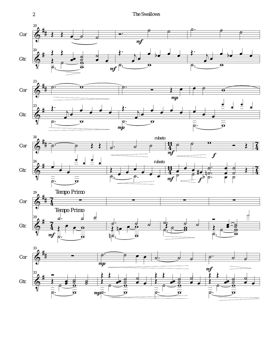 The Swallows for cor anglais and guitar English Horn scores gallery preview page 2