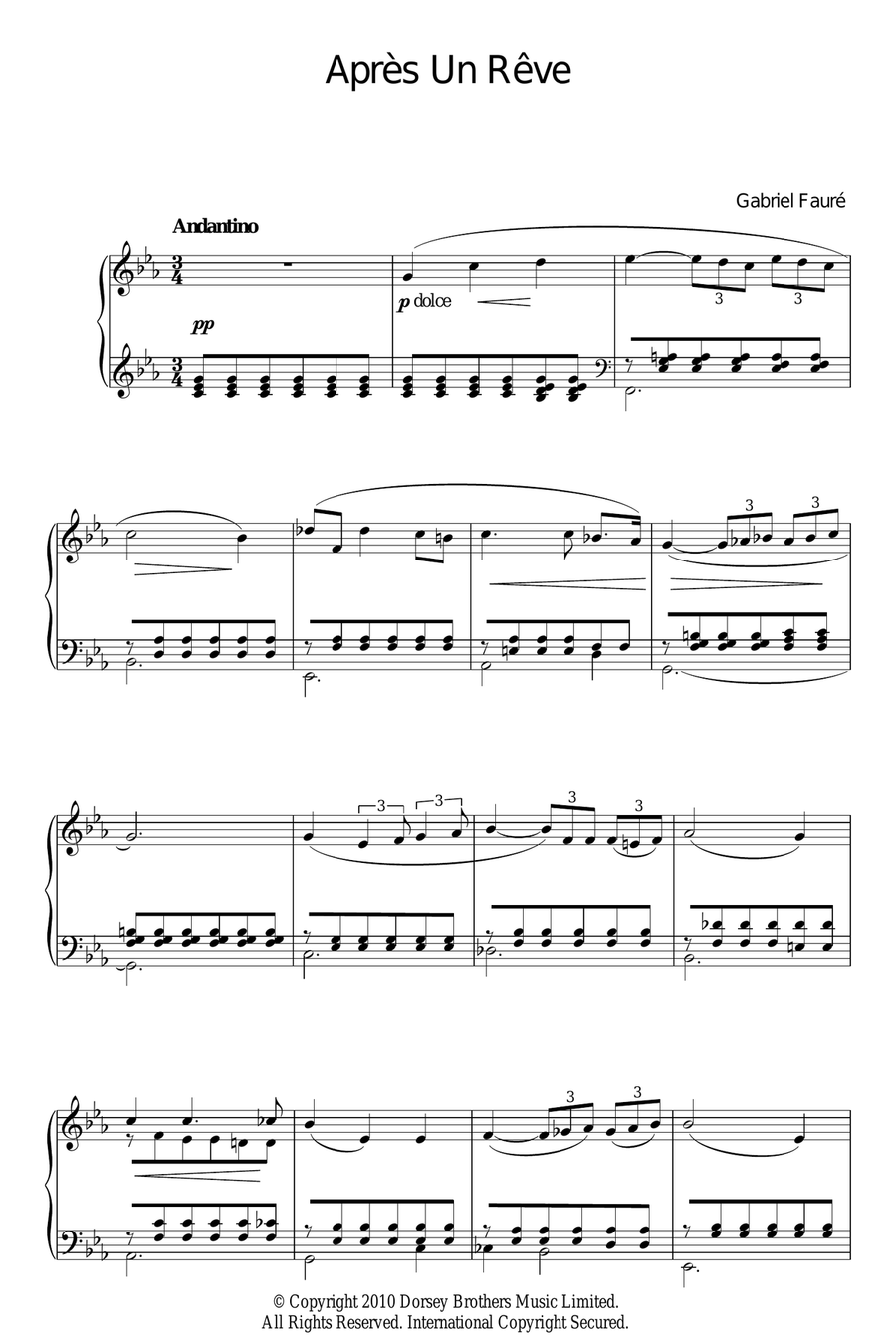 Apres Un Reve, Op.7, No.1 Piano Solo scores gallery preview page 1