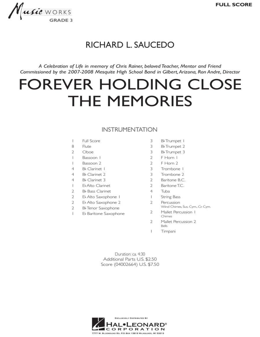 Forever Holding Close the Memories - Full Score