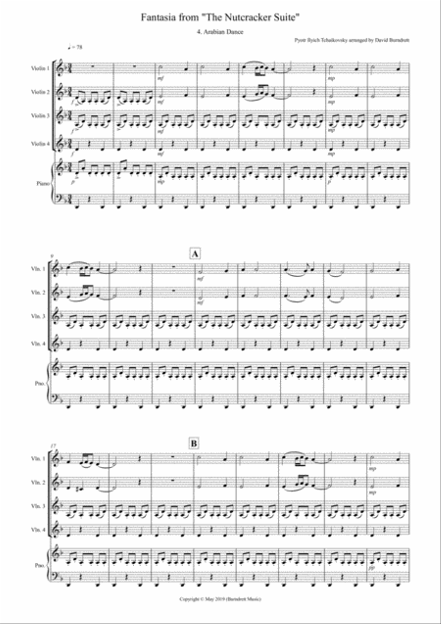 Arabian Dance (Fantasia from Nutcracker) for Violin Quartet Violin Solo scores gallery preview page 1