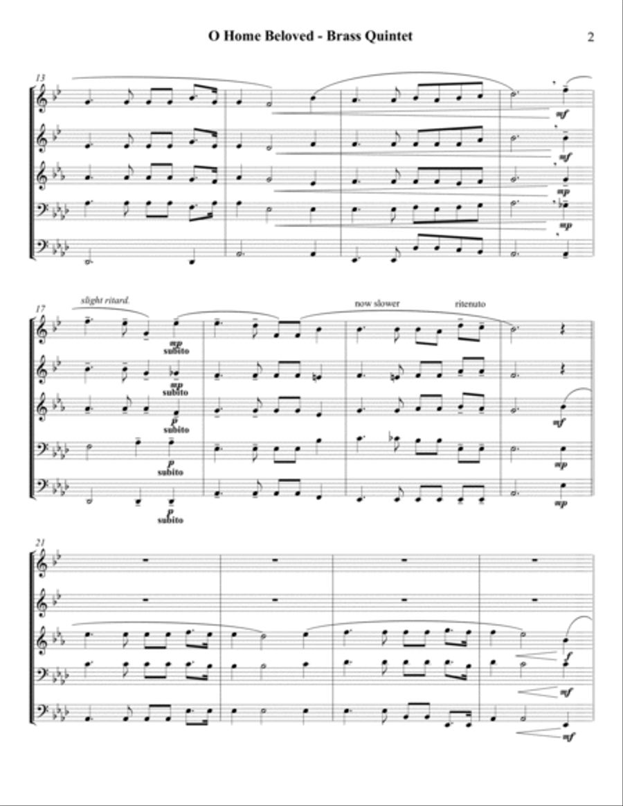 O Home Beloved O Home Beloved Brass Quintet scores gallery preview page 2