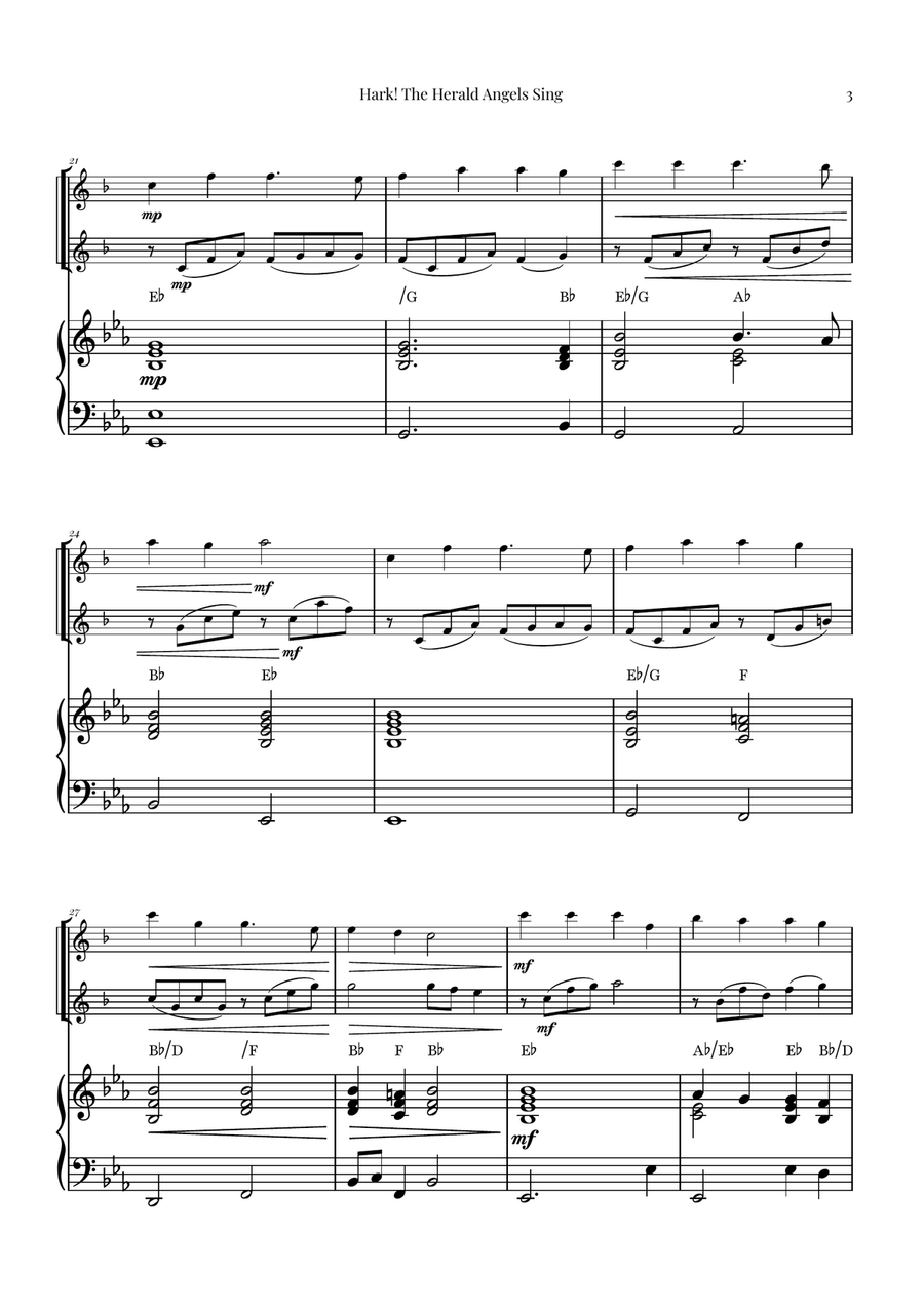Hark! The Herald Angels Sing - Christmas Carol Duet Woodwind Duet scores gallery preview page 3