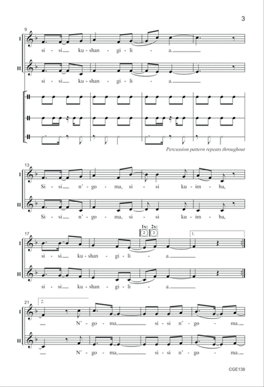 Sisi Kushangilia (We Will Be Glad) Two-part a cappella and Percussio Choir scores gallery preview page 3