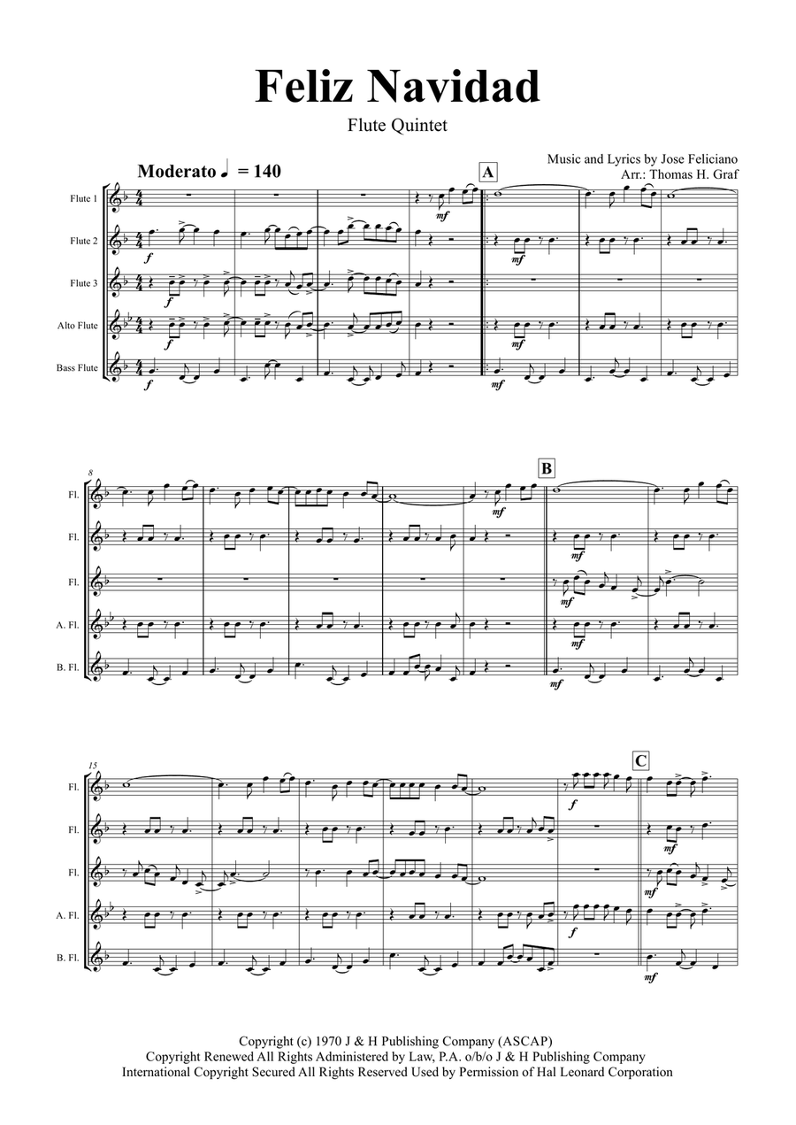 Feliz Navidad Woodwind Ensemble scores gallery preview page 1