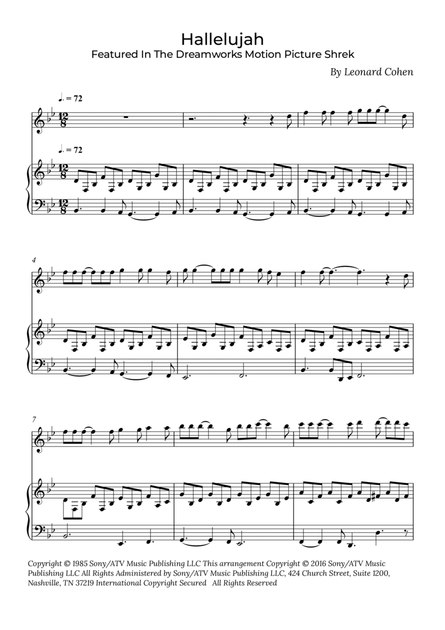Hallelujah Piano scores gallery preview page 1
