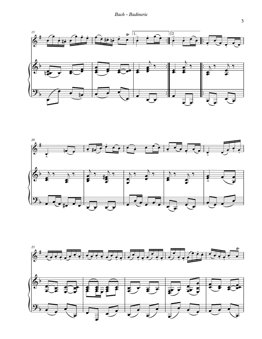 Badinerie for Trumpet in B-flat and Piano D minor Version (easier) B-Flat Trumpet scores gallery preview page 3