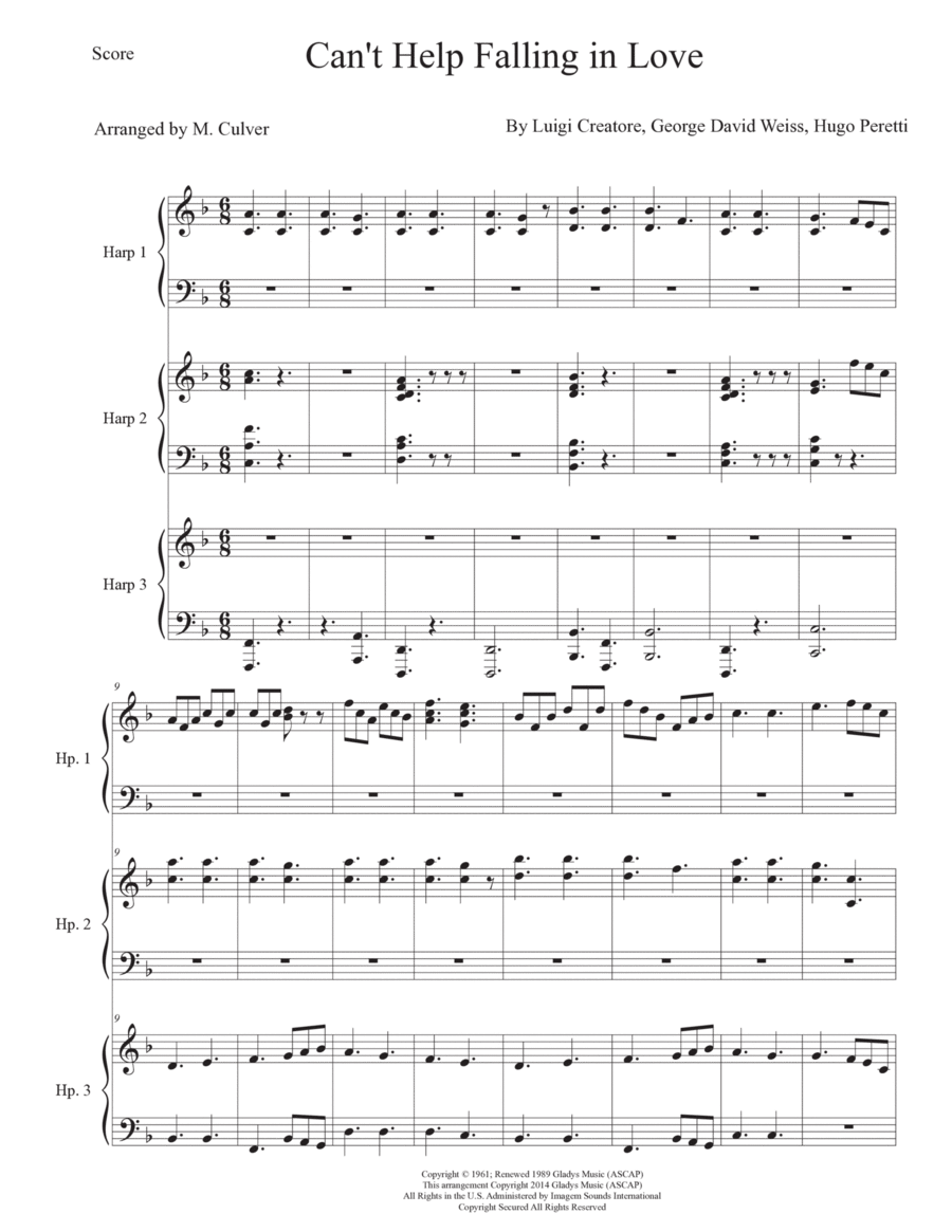 Can't Help Falling In Love Harp scores gallery preview page 1