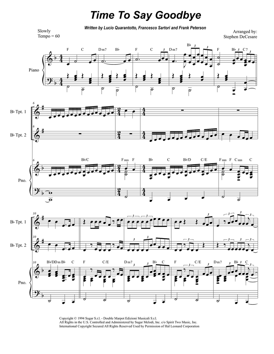 Time To Say Goodbye Trumpet Duet scores gallery preview page 1