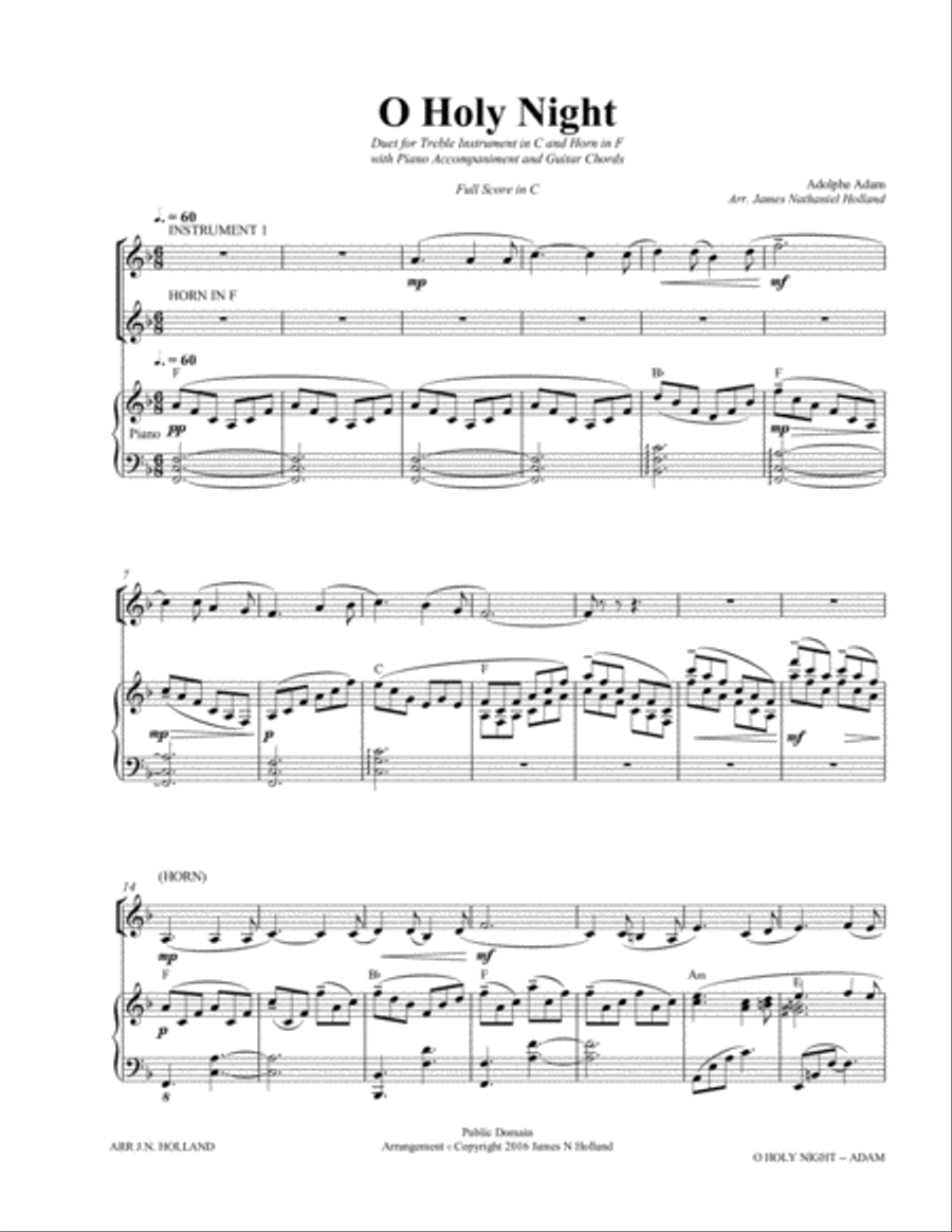 O Holy Night (Cantique de Noel) Adolphe Adam Duet for Treble Instrument in C and French Horn Large Ensemble scores gallery preview page 3