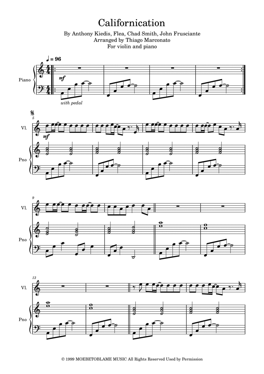 Californication Violin Solo scores gallery preview page 1