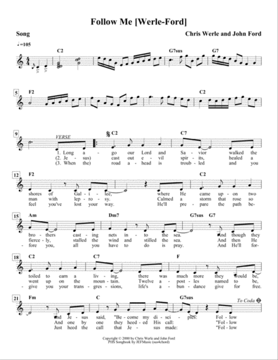 Follow Me Piano, Vocal, Guitar scores gallery preview page 1