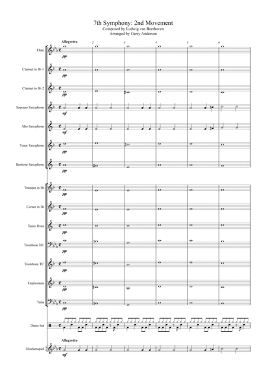 7th Symphony - 2nd Movement Concert Band scores gallery preview page 1
