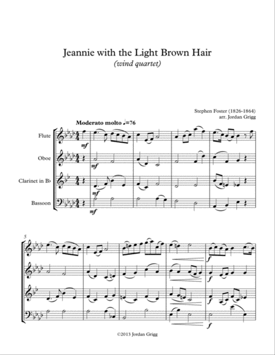 Jeanie with the Light Brown Hair (wind quartet) Woodwind Quartet scores gallery preview page 1