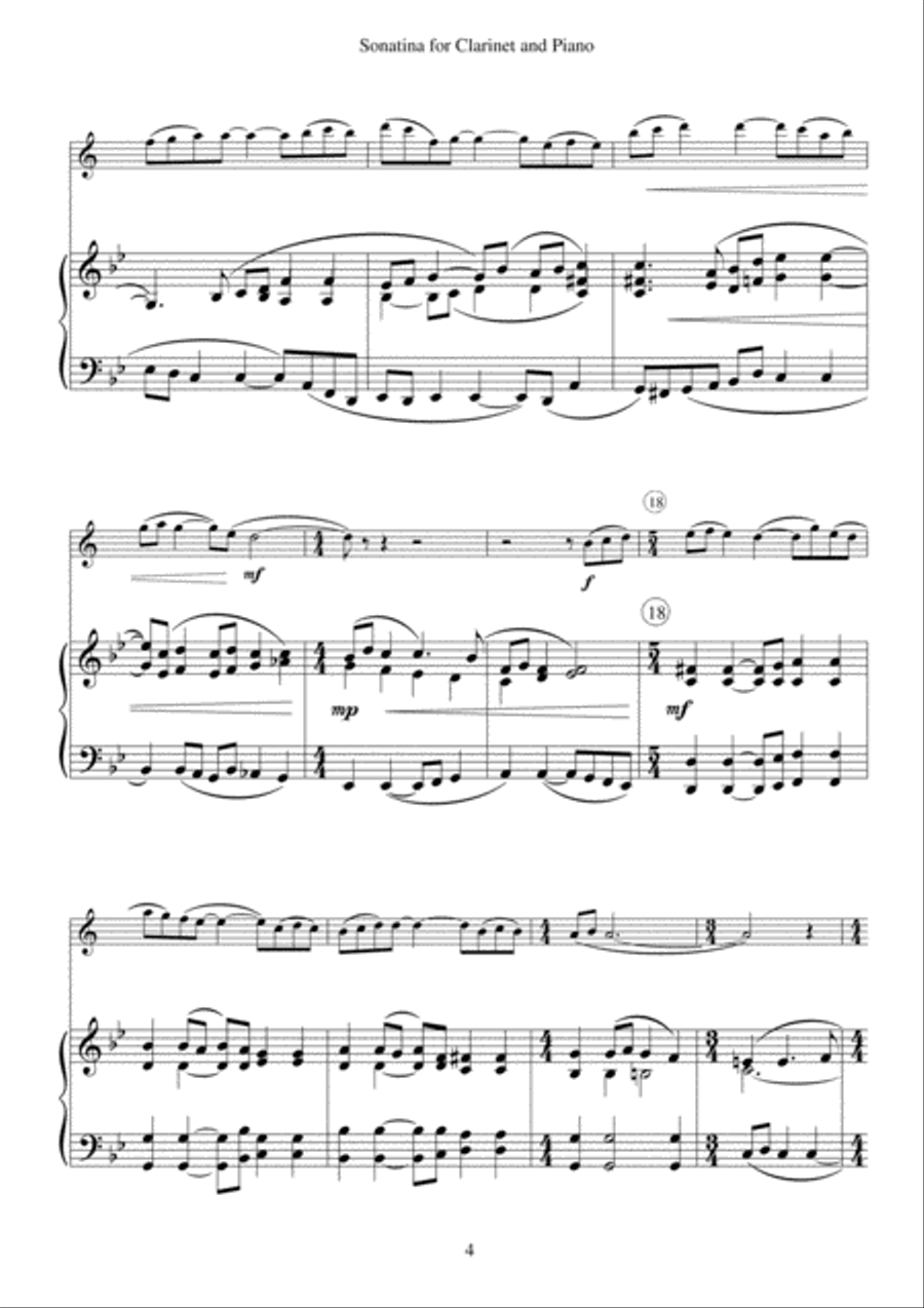 Sonatina for Clarinet and Piano Clarinet Solo scores gallery preview page 4