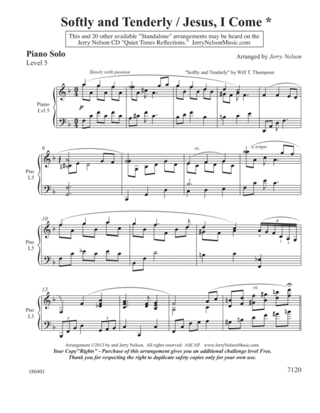 Softly and Tenderly / Jesus I Come (2 for 1 PIANO Standalone Arr's) image number null