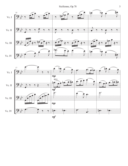 Sicilienne Op.78 for cello quartet by Faure