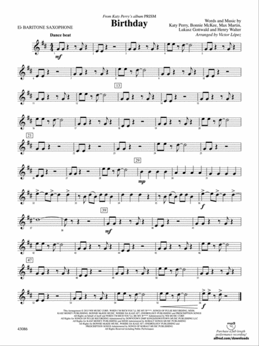 Birthday: E-flat Baritone Saxophone Concert Band scores gallery preview page 1