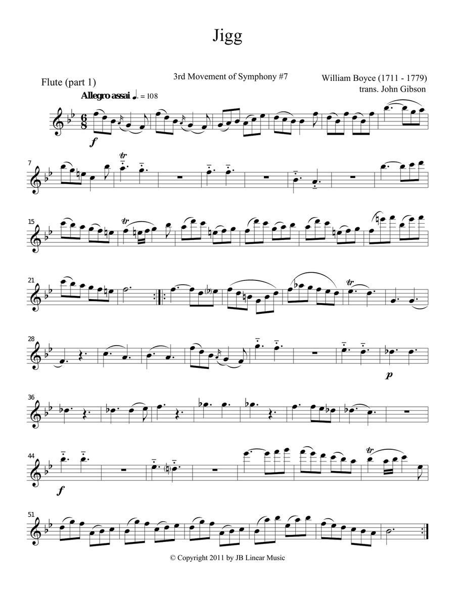 Jigg by William Boyce for mixed woodwind trio