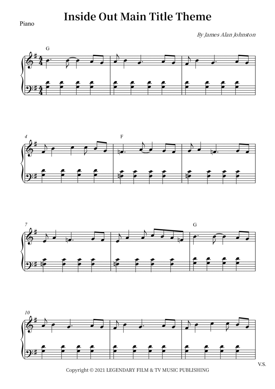Inside Out Main Title Theme Easy Piano scores gallery preview page 1