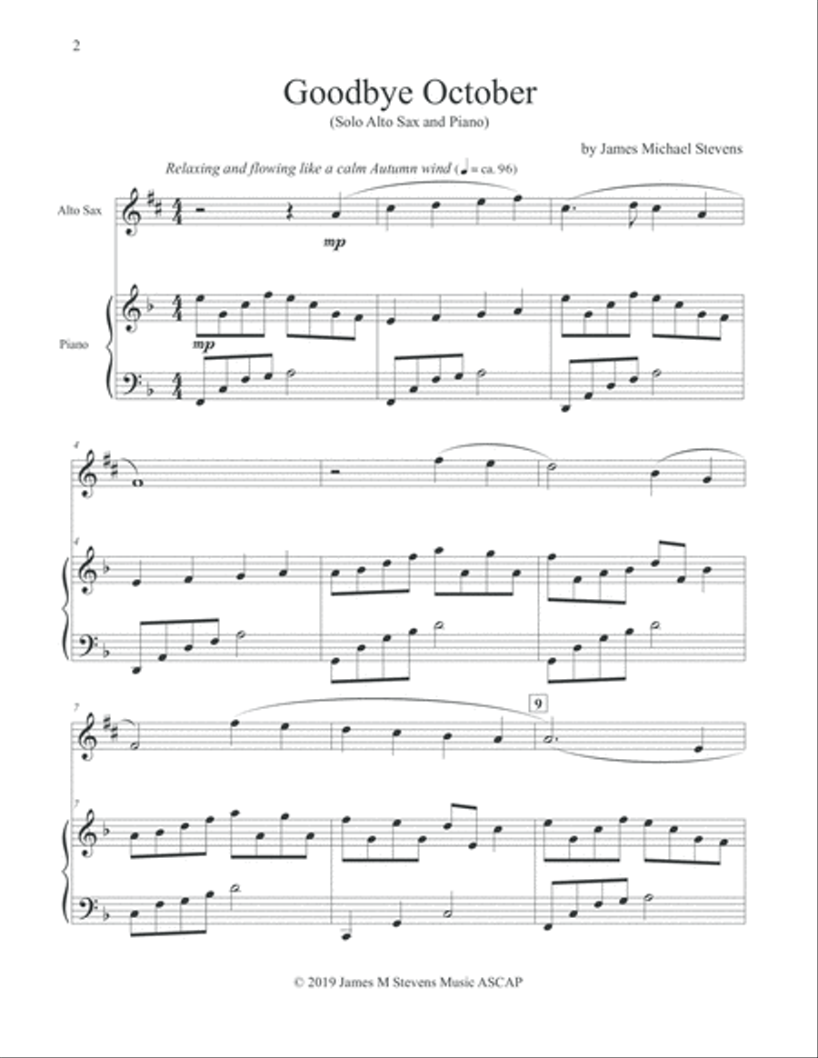 Goodbye October - Alto Sax & Piano Alto Saxophone scores gallery preview page 2