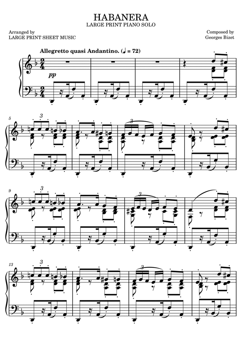 Habanera LARGE PRINT Piano Solo image number null