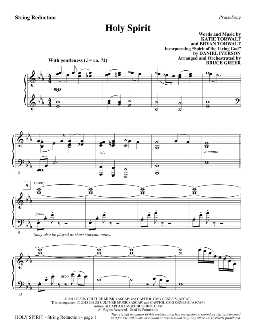 Holy Spirit - Keyboard String Reduction Choir scores gallery preview page 1