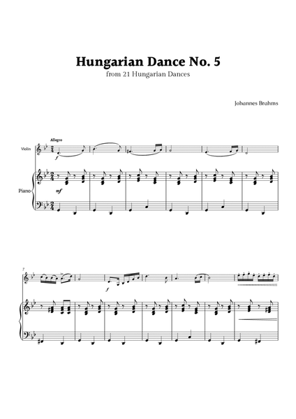 Hungarian Dance No. 5 by Brahms for Violin and Piano image number null