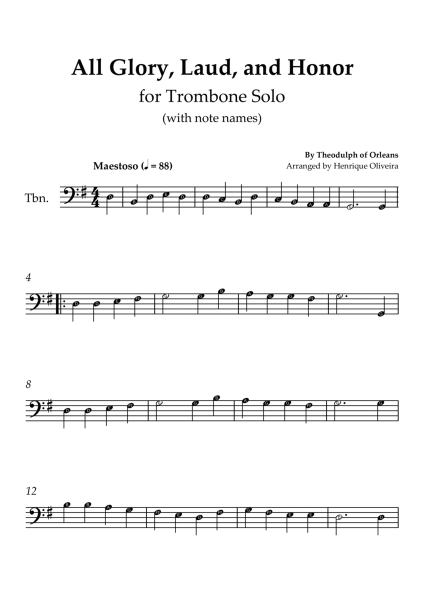 All Glory, Laud, and Honor (for Violin Solo) - With note names image number null