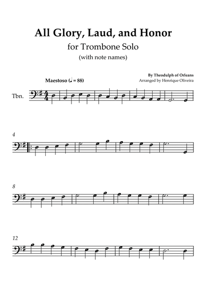 All Glory, Laud, and Honor (for Violin Solo) - With note names image number null