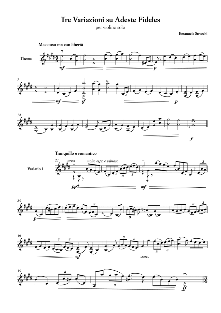 Tre Variazioni su Adeste Fideles Violin Solo scores gallery preview page 1
