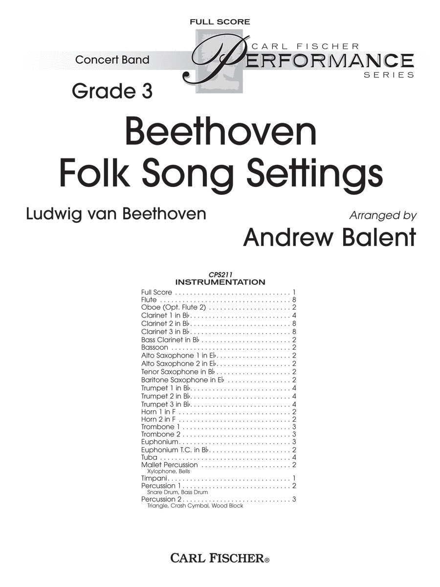 Beethoven Folk Song Settings Concert Band scores gallery preview page 1