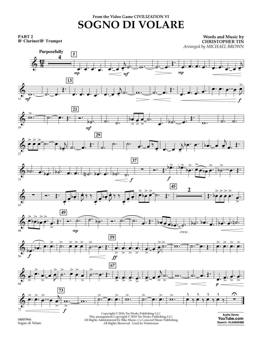 Sogno di Volare (from Civilization VI) (arr. Michael Brown) - Pt.2 - Bb Clarinet/Bb Trumpet