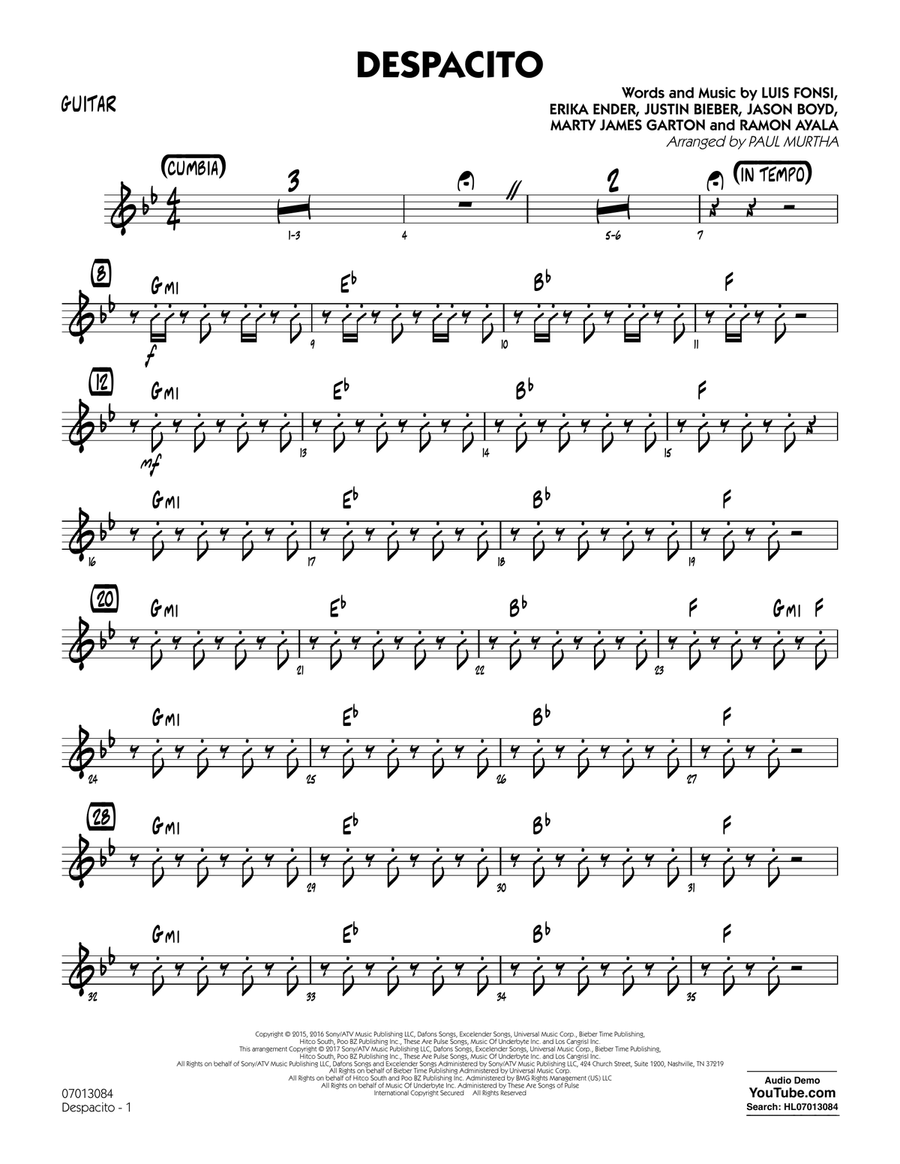 Despacito (arr. Paul Murtha) - Guitar Jazz Ensemble scores gallery preview page 1