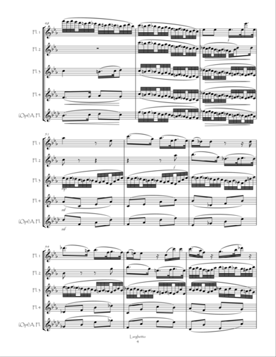 Larghetto from String Quartet Op90 for Flute Quartet Flute Quartet scores gallery preview page 5