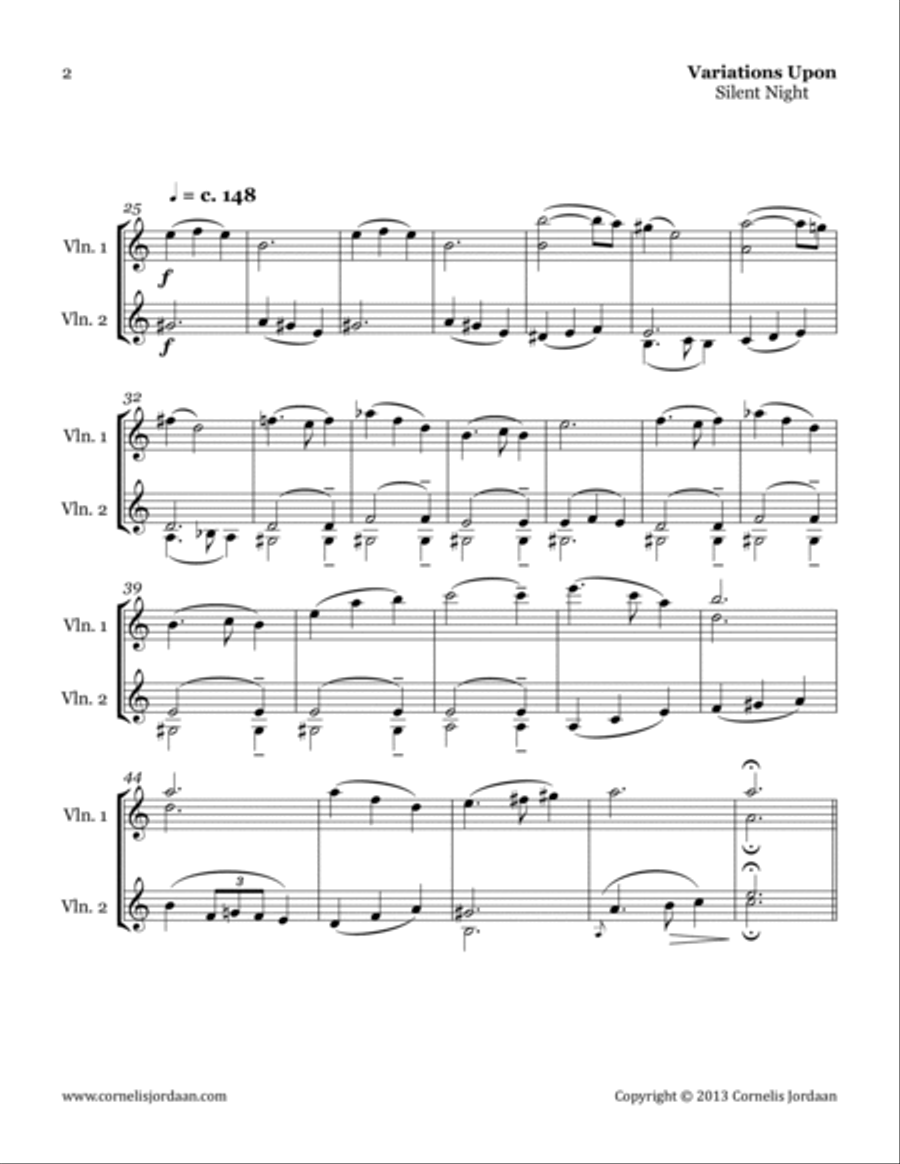 Variations Upon Silent Night, for 2 violins Violin Solo scores gallery preview page 2