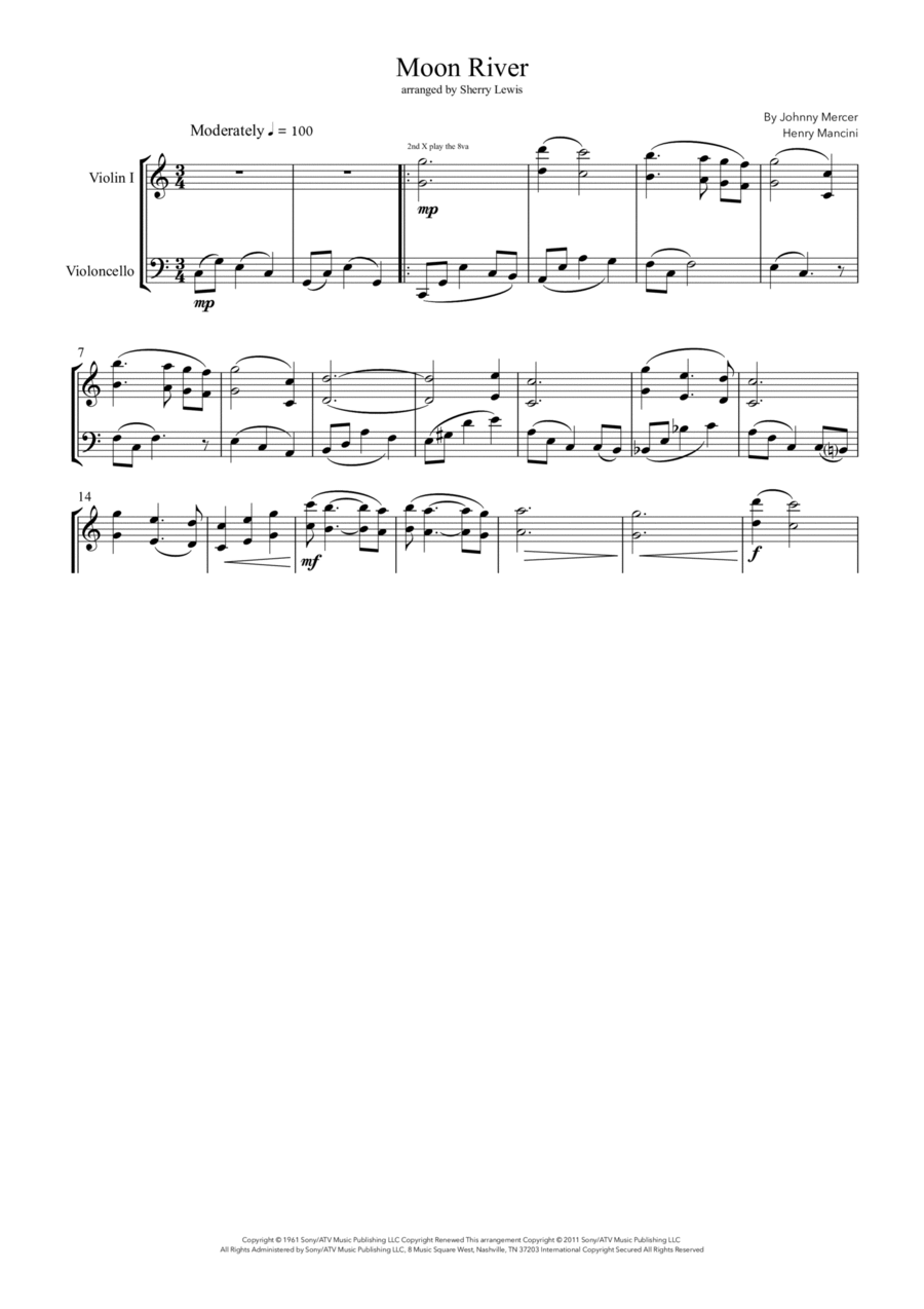 Moon River String Duet scores gallery preview page 1