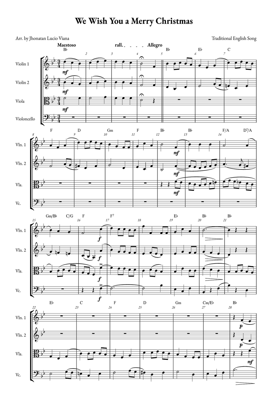 We Wish You a Merry Christmas String Quartet scores gallery preview page 1