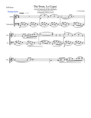 The Swan, LE CYGNE for String Duo, Early Intermediate Level for violin and cello