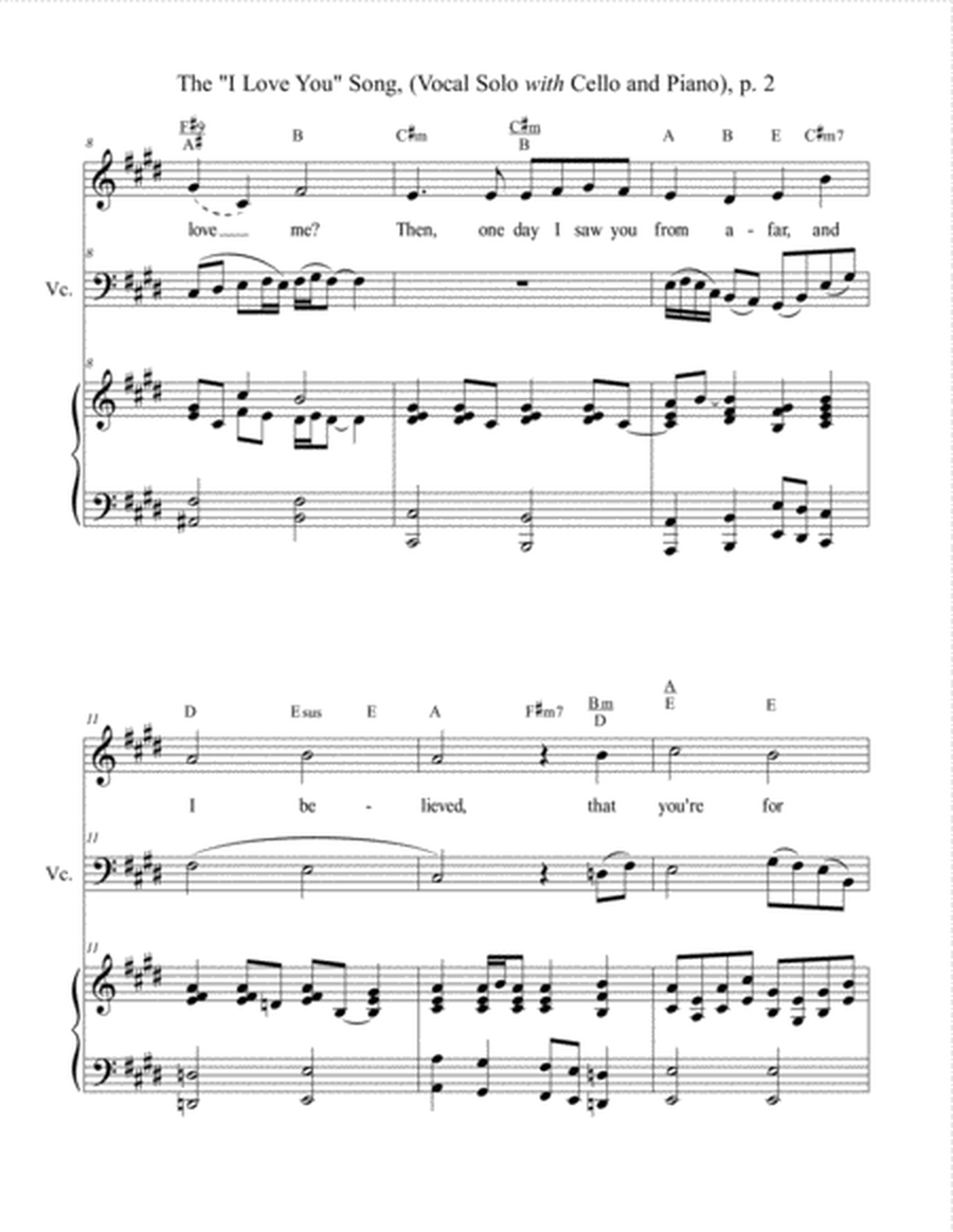 The "I LOVE YOU" Song - (for Solo Voice with Cello and Piano) Lead Sheet & Cello part included image number null