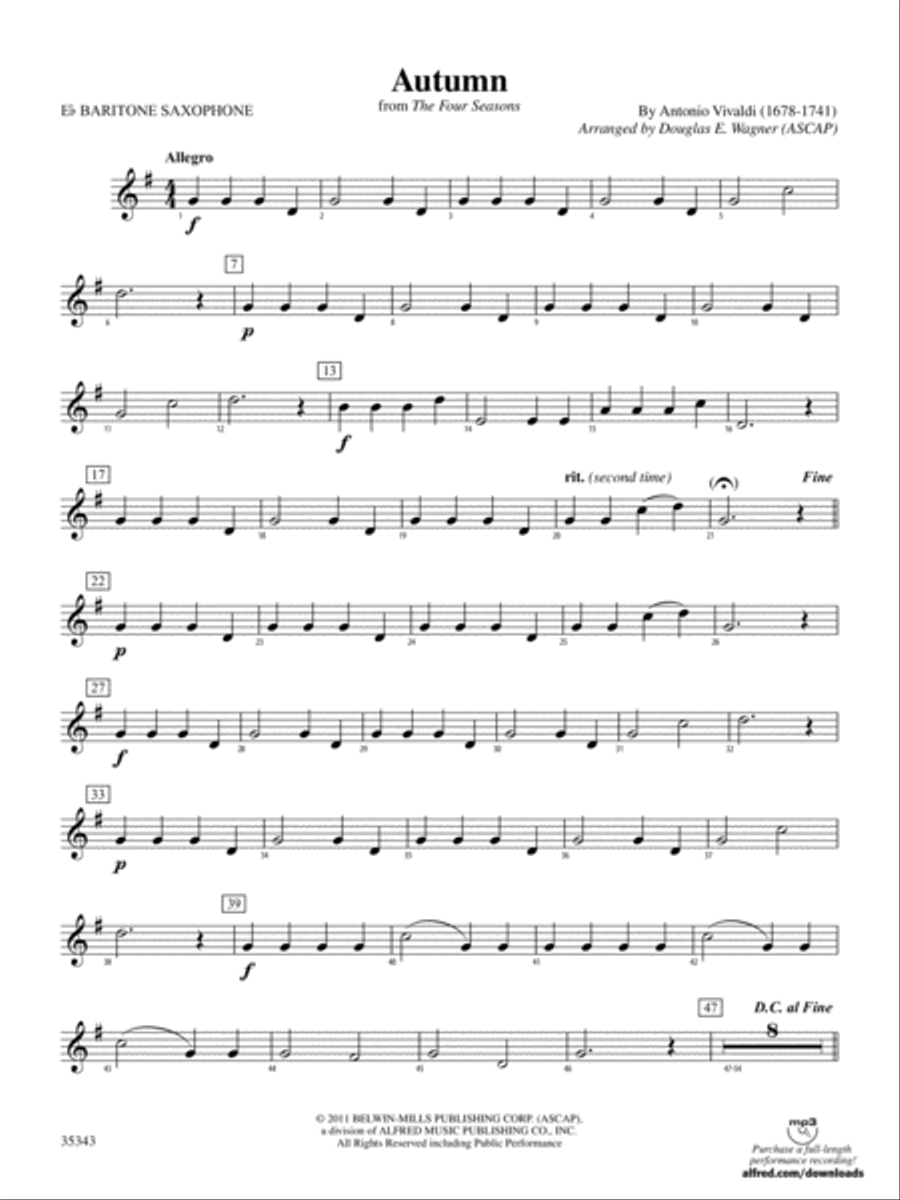Autumn (from The Four Seasons): E-flat Baritone Saxophone Concert Band scores gallery preview page 1