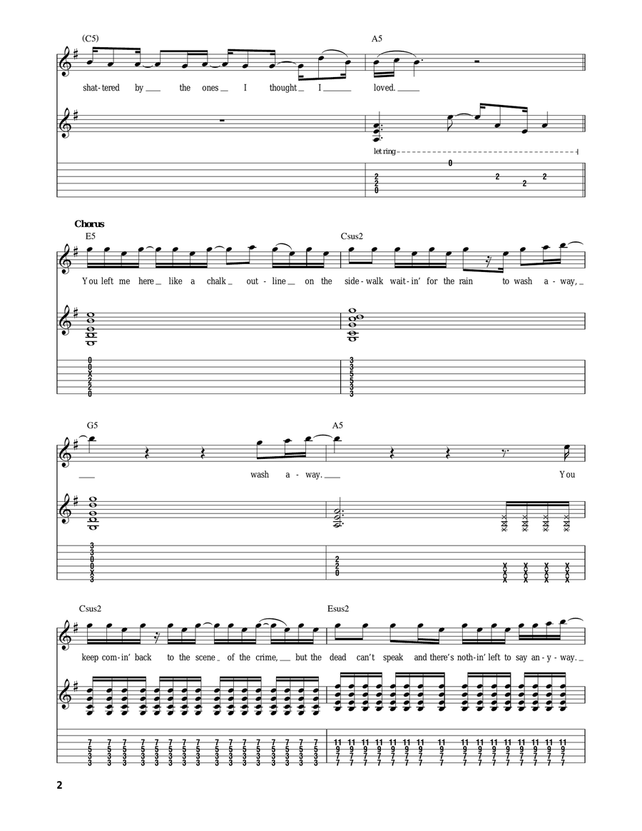 Chalk Outline Guitar Tablature scores gallery preview page 2