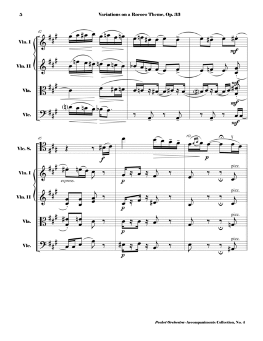 Tchaikowsky - Rococo Variations, Op. 33 ( Accompaniment Reduction for String Quartet) SCORE String Quartet scores gallery preview page 5