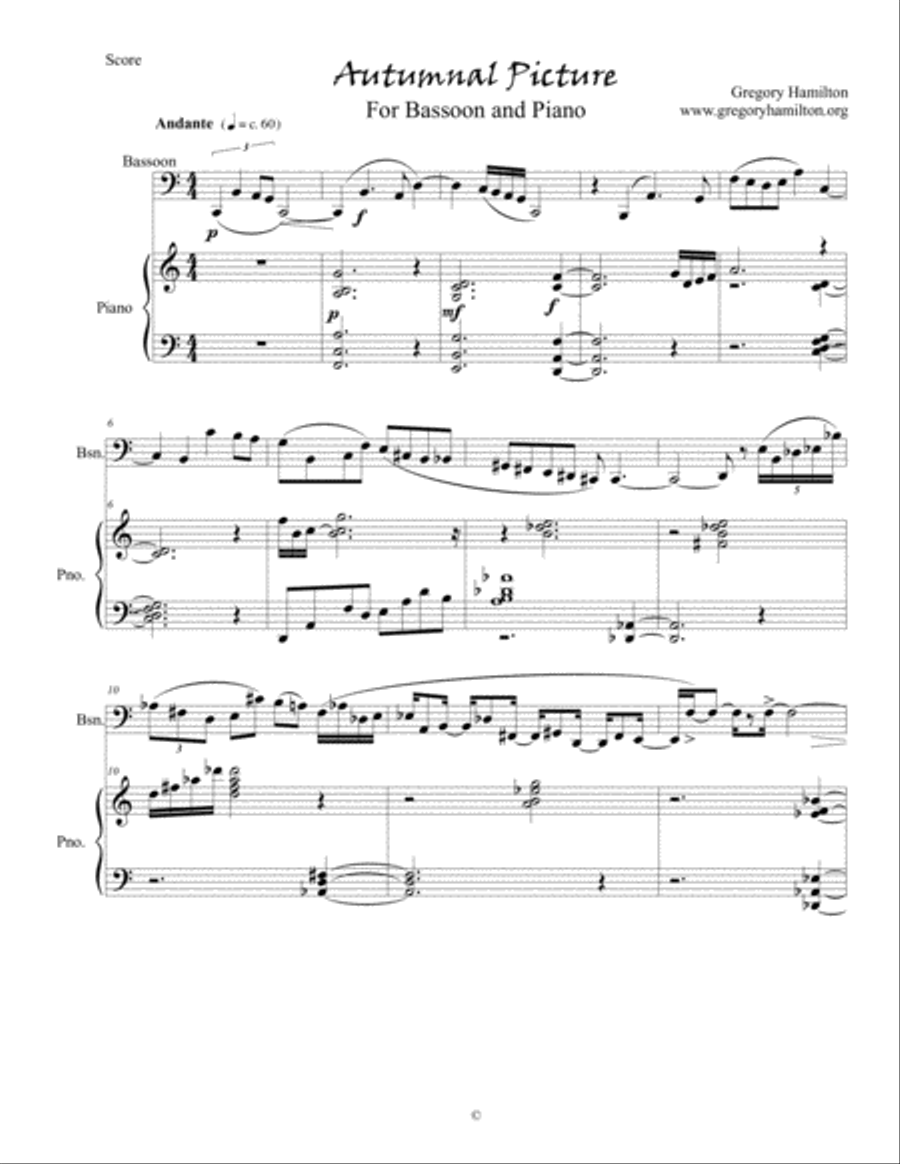 Autumnal Picture, for Bassoon and Piano, by Gregory Hamilton